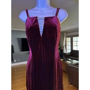 Vintage Dollar Prom Dress Velour Velvet Wine Purple Maxi Halter Slit Formal 90s‎